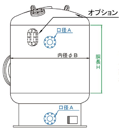 KTN　FRP製ろ過タンク　缶太　耐圧0.59MPa仕様：図